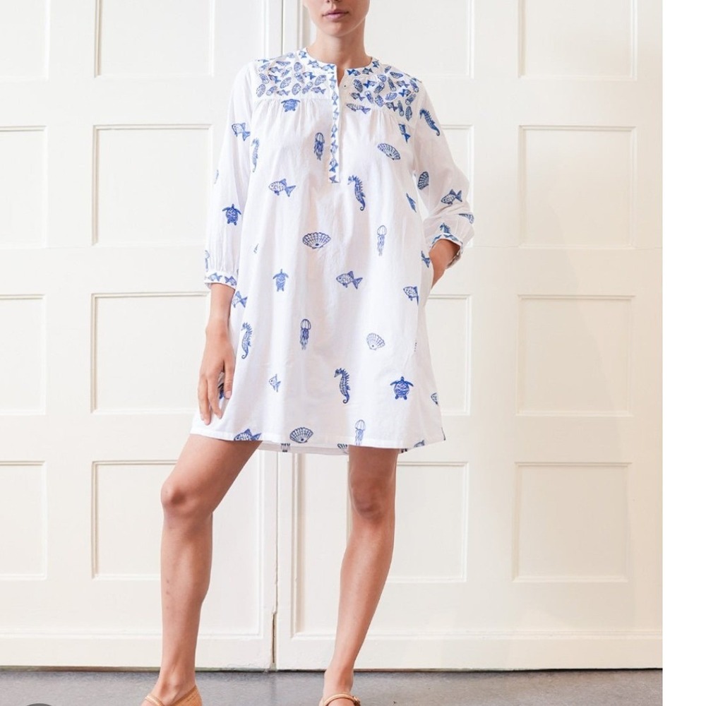 Nimo with Love Lily Organic Cotton Nautical Embroidered Swim‎ Cover Tunic Dress